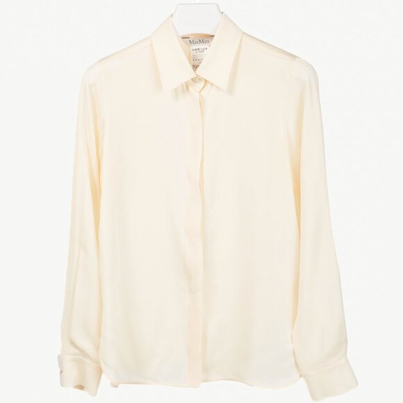 Max Mara Filmato Ivory Silk Crepe de Chine Buttoned Blouse - Picture 2 of 11